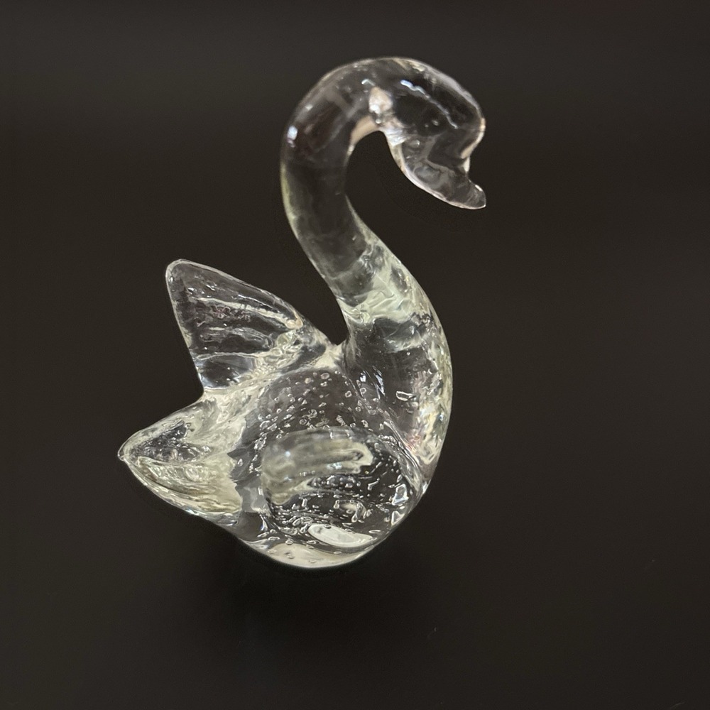 Art Glass Swan Paperweight Clear Figurine Animal Collectible Decor ~ 4"‎ Tall